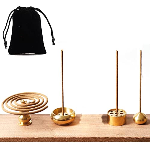 Skmihjl Copper Incense Burner Incense Cone Holder Coil Incense Holder Incense Stick Holder, Nine-Hole Mini Brass Incense Holder Drum-Shaped/Water Drop/Gourd Incense Burner,4 Styles (Golden) #TOP3