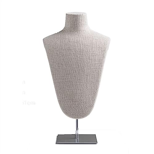 Friggqwe Fashion Enthusiasts Linen Jewelry Display Bust, Necklace Mannequin Holder Stand with Metal Base - Necklace Bust for Retail Stores and Trade Shows Modern and Minimalist(Silver)