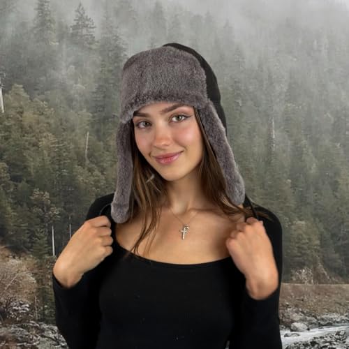 Image of Leather Aviator Russian Ushanka Trapper Shearling Sheepskin Fur Ear Flap Waterproof Winter Hat