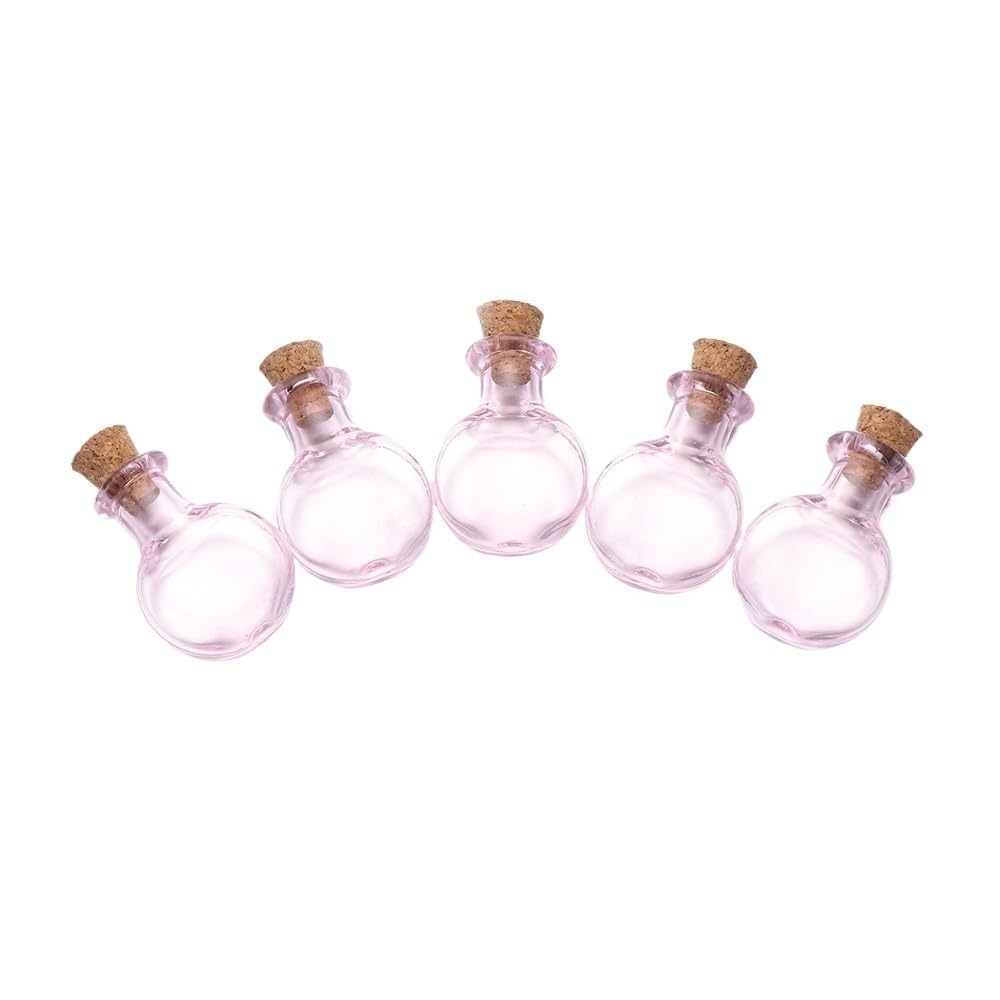 GOCENJIU Small Storage Vial 5pcs Mini Glass Pink Oval Bottles 18 * 20mm, Empty Sample Jars Home Decoration Storage Bottle with Cork Stopper