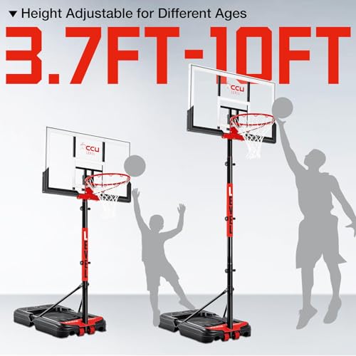 Image of Basketball Hoop 3.7-10ft Adjustable Portable Basketball Goals Height Adjustable System with 48 Inch Angle Adjustable Backboard, for Youth and Adults Outdoor Indoor Use