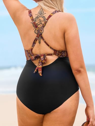 CUPSHE Plus Size Women's One Piece Swimsuit Surplice V Neck Swimwear Wrapped Adjustable Self Tie Bathing Suit2