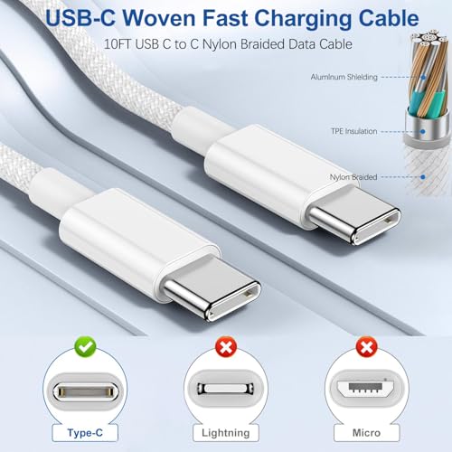 Image of iPhone 17 16 Charger,2Pack USB C Wall Charger Block Chargers Fast Charging with 10FT USBC to C Woven Cable for iPhone 17 /17 Pro /17 Pro Max /17 Air /iPhone 16 /16 Plus /16 Pro Max /16E /15 /15Pro,iPad Pro