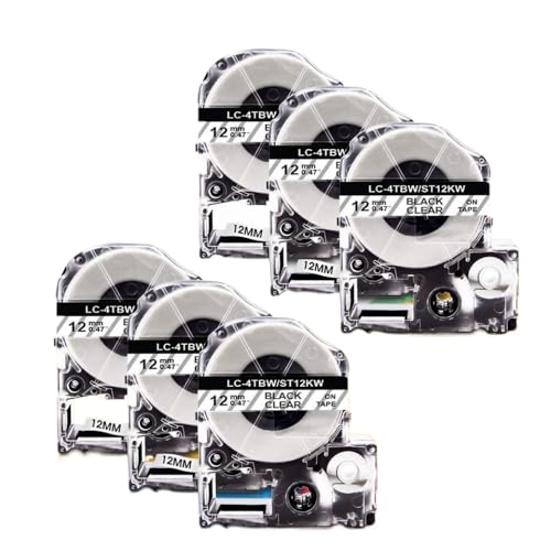 6 �p�b�N 12 �~�����[�g�����x���e�[�v SS12KW ���n�ɔ� 4WBN �J�[�g���b�W�e�[�v PRO ���x�����[�J�[�ƌ݊���(Black on Clear)