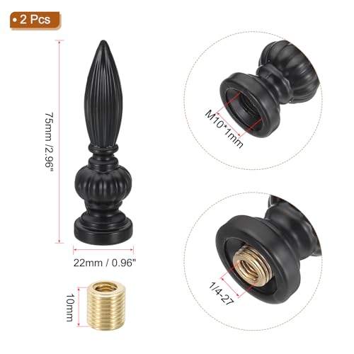 Image of PATIKIL 25x80mm Lamp Shade Finial, 2 Pcs Lamp Finials Caps Knob M10x1mm Threaded Alloy Solid Lamp Finial Decoration for Lamp Shade Table Floor Lamps, Black