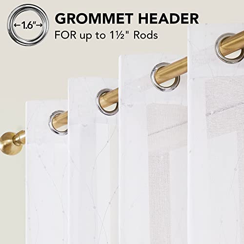 Deconovo White Curtains 84 Inches Long 2 Panels Set, Grommet Sheer Curtains For Bedroom, Wave Line With Dots Printed Drapes For Living Room, Elegant Home Decoration(52W X 84L Inch, White/Silver) #TOP2