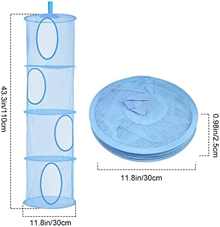 LIVEHITOP Hanging Toy Storage 4 Tier , 3 PCS Foldable Save Space Teddy Storage Mesh Basket for Kids Room, Bathroom, Balcony (Blue,Grey,Yellow)