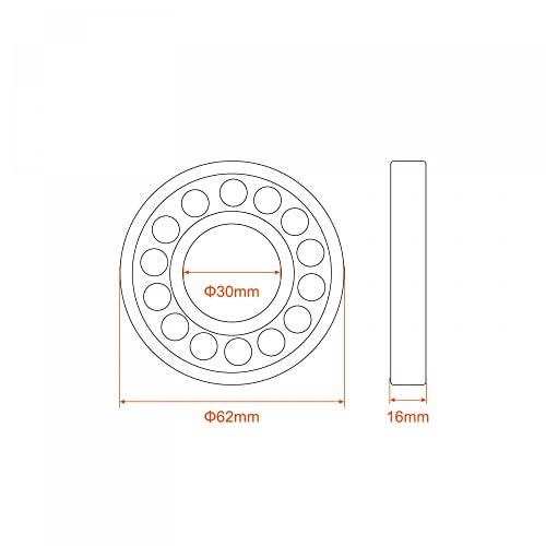 Uxcell A21122200UX0370 1206 Self-Aligning Ball Bearings 30Mm Bore 62Mm Od 16Mm Thickness Double Row Open Type Chrome Steel thumb #1