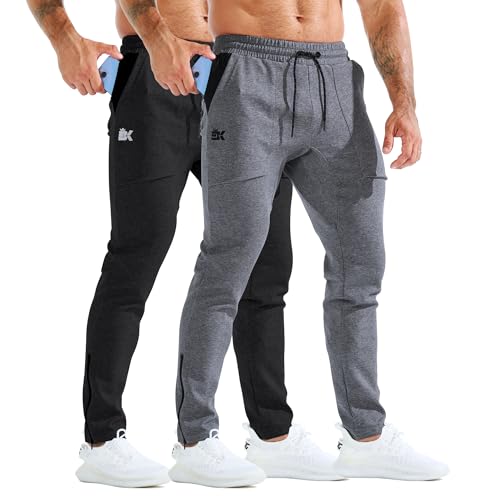 BROKIG Mens ZeroArmor Workout Running Jogger Sweatpants,Stretch Double Ankle Zipper Gym Pants Fitted Sweat Pants Pocket
