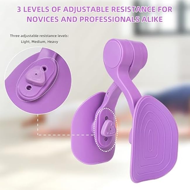 Thigh Exerciser with 3 Levels Resistance Adjustable,Thigh Workout Equipment,Kegel Exercise,Inner Thigh Exerciser,Thigh Slimmer,Thigh & Hip Strengtheners,Purple