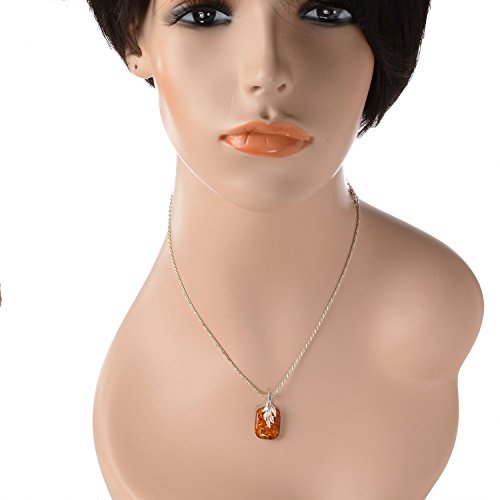HolidayGiftShops Amber Jewelry for Women - GIA Certified Sterling Silver and Baltic Honey Amber Pendant Fern, Includes 925 Sterling Silver Chain - Sterling Silver Jewelry Collection, made in Poland2