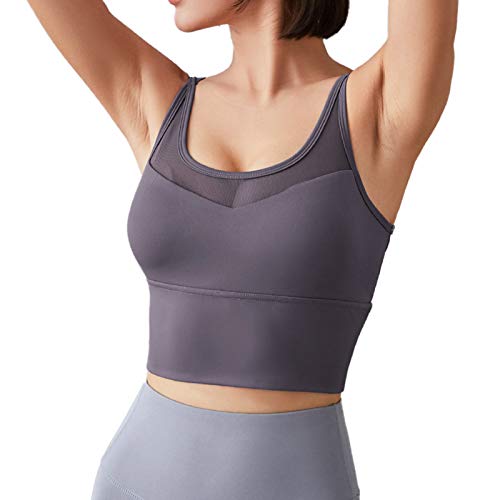 Ajcoflt Sutiã esportivo feminino push-up à prova de choque acolchoado corta-tops com costura regata