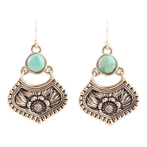 Barse Jewelry Blue Turquoise Flourish Golden Drop Earrings
