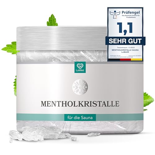 LoWell® 200g Mentholkristalle aus 100% reiner Minze - Ideal als Sauna Aufgussmittel für die Sauna in wiederverschließbarer Dose - Menthol