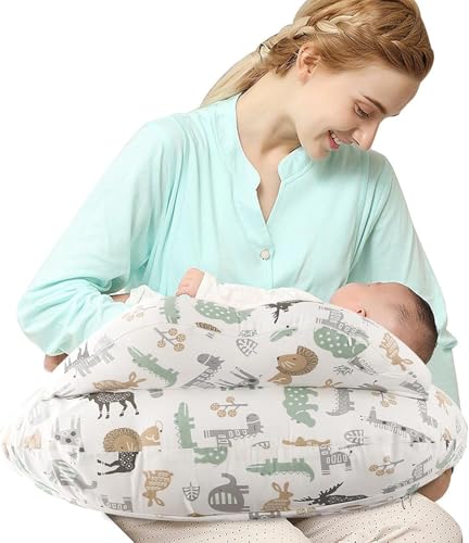 SHANNA Nursing Pillow Bottle Feeding Breastfeeding Pillow, Multifunctional Nursing Pillow with 100% Cotton Romvable Washable Cover Adjustable Waist Strap Support, Gifts for Pregnancy(Forest Animals)