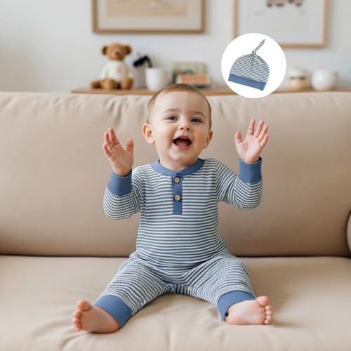 Newborn 3 6 9Months Baby Boy Romper Stripes Onesie Long Sleeve Jumpsuit Coming Home Outfit Infant Boy Clothes with Hat3