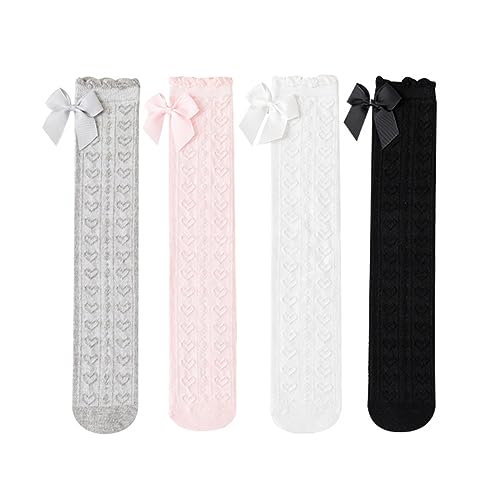 Image of Little Girl's Knee High Socks Over Calf Kids Overknee Stockings Bow Style