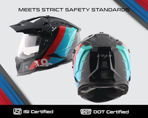 Image of Vega VF 11 Dirt-X Aircraft Full Face Riding Helmet with Aerodynamic ABS Shell, Shock Absorbing Interior, Ventilated Comfort Fit, Racing -Inspired Design - Black Red