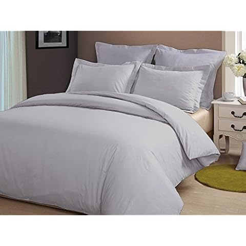 Precious Star Linen Hotel Quality 800 Thread Count 3pc Duvet Cover Set Damask Striped Super King (98 x 108) Size 100% Egyptian Cotton, (Silver Grey Solid) Cover