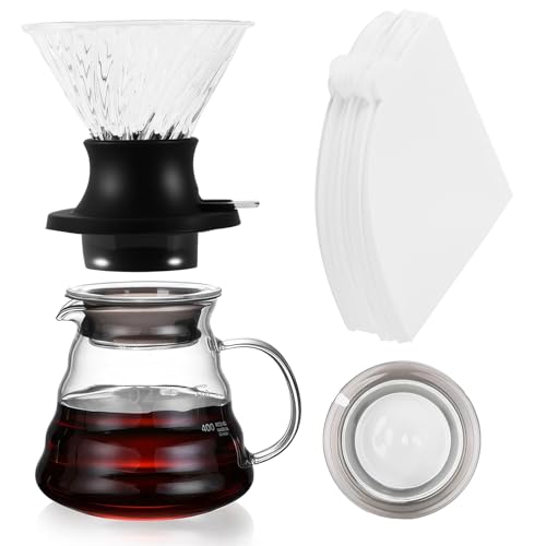 COZHYESS Pour Over - Caffettiera in vetro borosilicato da 600 ml, con filtro di carta, 100 fogli, per casa, caffetteria, ristorante e campeggio, 20 once, da 1 a 3 tazze