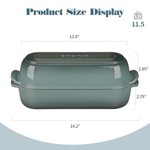 EDGING CASTING Enameled Cast Iron Loaf Pan with Lid, Bread pan, Dutch Oven Bread pan for Homemade Sourdough Bread Baking, 12.5x5.5 inch, 5qt, Slateblue by EDGING CASTING - Used condition - Image 2