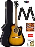 Fender FA-125CE Dreadnought Cutaway Acoustic-Electric Guitar - Sunburst Bundle with Hard Case, Strap, Strings, Picks, Fender Play Online Lessons, and Austin Bazaar Instructional DVD