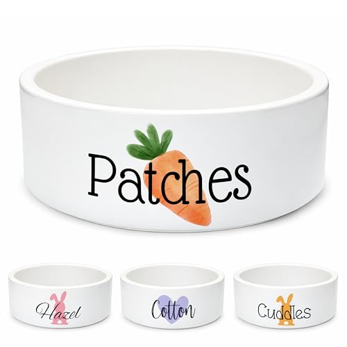 HomeBee Custom Rabbit Bowl | Personalized Food & Water Dish with Name | Microwave & Dishwasher Safe Ceramic Pet Feeding Bowl | Gift Idea for New Bunny Owners | White Small
