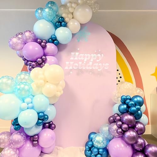 Image of Blue Purple Snowflake Balloons Set, 12 Inch Metallic Blue Purple Balloon Snowflake Confetti Latex Balloons Metallic Silver Girls Birthday Party Decoration for Children Winter Birthday Party Supplies