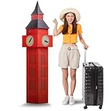 DoubleFill 6 Ft Big Ben Cardboard Cutout British Themed Party Decorations Stand up Life Size London Decorations Big Ben Photo Prop Backdrop for England London Themed Party Decor (Red,Retro)