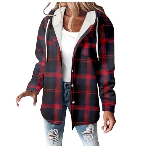 Hsternexy Flanellhemd Damen Winter, Wolljacke Karierter Mantel Hemdjacke...