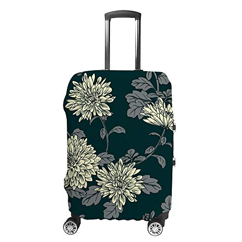 Housse de valise chrysanthème jaune et vert protection élastique pour voyage