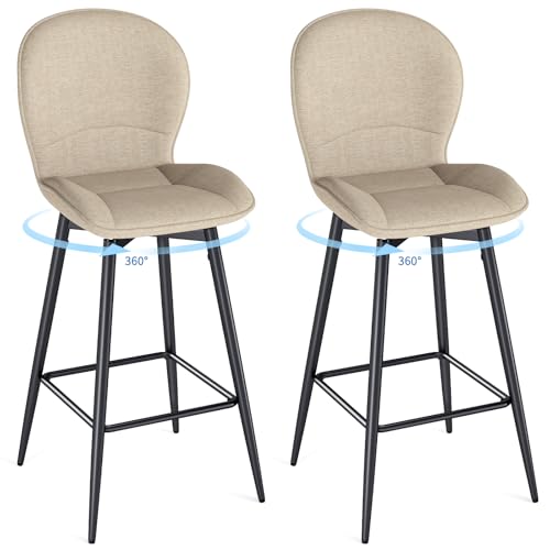 LEWE Tabourets de Bar Moderne Lot de 2, 75 cm Hauteur d'Assise, Pivotant à 360° Chaise Haute Cuisine, avec Dossier Rembourré en Tissu, Repose-Pieds...