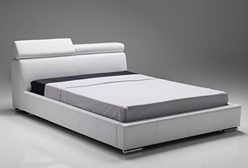 Bagno Italia - Cama de matrimonio, 220 x 167 cm, canapé de piel sintética blanca o negra, con somier de láminas, para 2 plazas