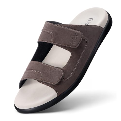 Image of Frido Comfort Dual Strap Sandals for Men with Bounce Back Cushioned Footbed, Zero Drop Sole for Arch Support Pain Relief, Lightweight Anti-Skid, Adjustable Velcro Casual Sandals