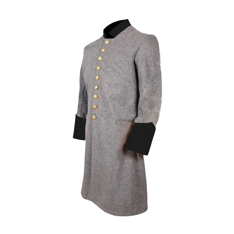 Civil War Men's Plain Grey Frock Coat with Solid Cuff & Collar