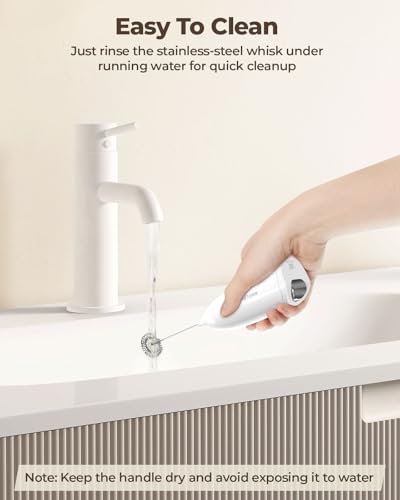 Image of SIMPLETaste Milk Frother Handheld Battery Operated Electric Foam Maker, White Drink Mixer with Stainless Steel Whisk for Cappuccino, Bulletproof Coffee, Latte