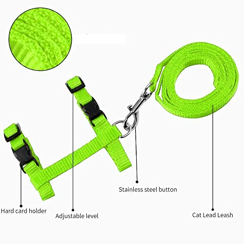 Image of Cat & Small Pet Nylon Strap Collar with Adjustable Walking Harness Leash Pet Walking for Kitten- Plain (Green)