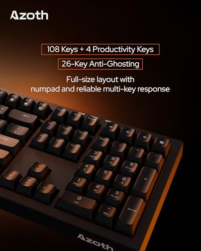 Image of AZOTH Monolith Black 108 Keys Gaming Membrane Keyboard, RGB Backlit with 15 Modes, Type C Wired, Double Injection Keycaps, Full Size Layout, 26-Key Anti-Ghosting, Braided USB Cable for PC Laptop
