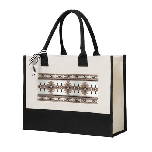 Liulannq Elegante bolso de mano con costuras de lona para mujer nativa americana