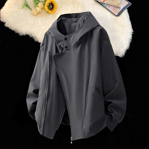 Image of GURUNVANI Mens Solid Color Zip Up Hooded Jacket Unisex Oversized Sports Windbreaker Coat