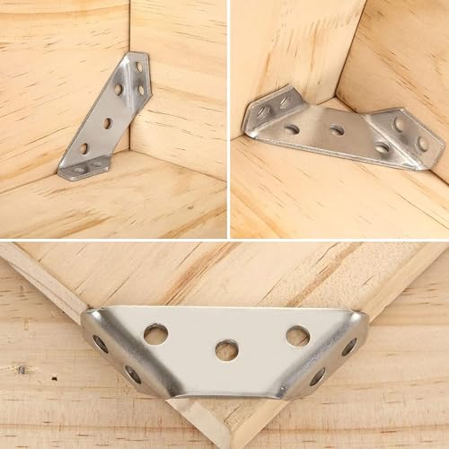 14 Pack Stainless Steel Corner Brackets with 100 Screws,Universal Stainless Steel Corner Connectors, Corner Bracket, Corner Braces for Wood, Furniture,Chair,Drawer,Cabinet