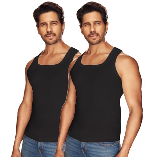 Image of sporto Macho Men's Vest | 100% Combed Cotton | U Neck Sleeveless Innerwear | Soft Hand Feel Comfort Fit | Good Absorbency | Everyday Wear | Color May Vary (Pack of 2)