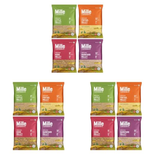 Image of Mille Grains Combo | Foxtail, Little, Kodo and Barnyard Millet | Unpolished, Toasted, No Soaking Required | Ideal for Fasting | Rice Replacement | High Fibre and Plant Protein | Gluten Free | Cooks in 10 minutes, 500 g X 4