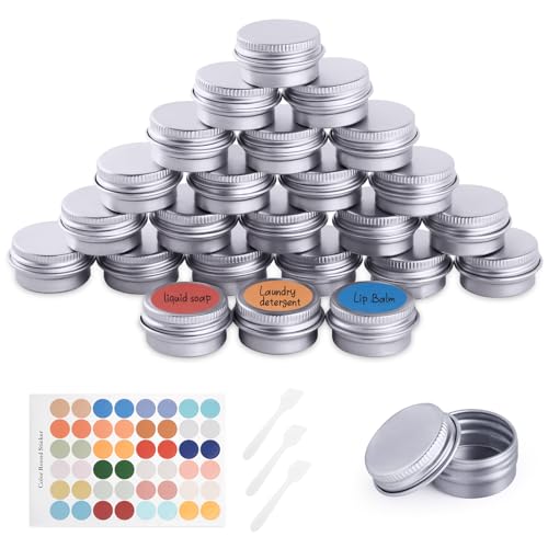 flintronic 24PCS Cosméticos Envase, Contenedores de Aluminio, Cosmética Tarro Vacío Crema de Viaje, 5g/5ml, con Pegatina y Cuchara Pequeña, Para Cosméticos/Crema/Gel/Pasta/Perlas