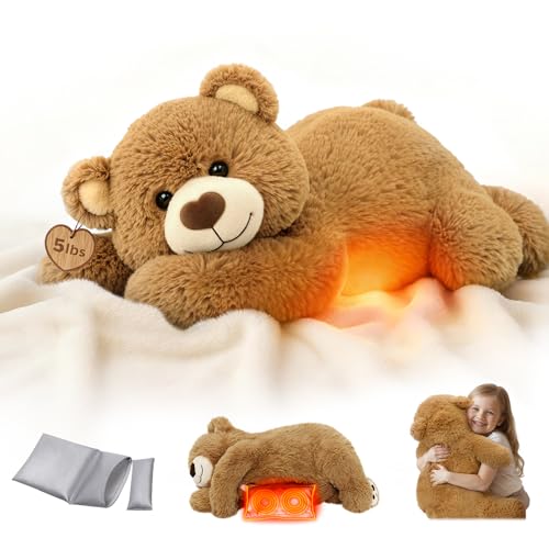 Image of Mewaii Weighted Stuffed Animals for Adults & Kids, 2-5 lbs - 23 inch Heatable Coolable Bear Plush, Microwavable Adjustable Removable Inner Pad, Realistic Hug Comfort Gift (Brown)