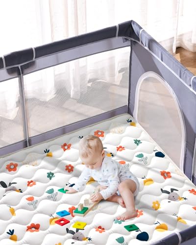 Odorless Premium Foam Baby Play Mat 47" x 47", Soft Microfiber Fabric Crawling Mat for Floor- Comfortable and Hypoallergenic, Non-Slip Cushioned Floor Playpen mat for Infants,Babies,Toddlers