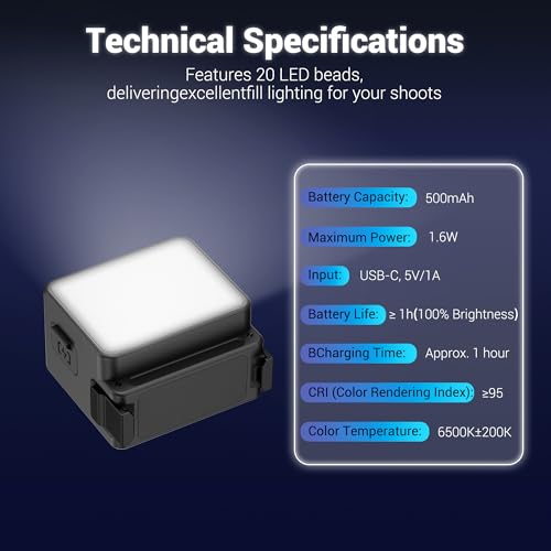 Image of JJC Action 5 LED Light, Magnetic Auxiliary Fill Light for DJI Osmo Action 5 Pro 4 3 / Xtra Edge Pro Accessories, Rechargeable IPX5 Waterproof Mini Video Light, for Selfie Vlog Recording Lightweight