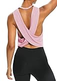 Bestisun Women Running Tops Sleeveless Open Back Shirt Dance Yoga Top Backless Active Top Sports Workout Tanks Crop Workout Tops Pink M
