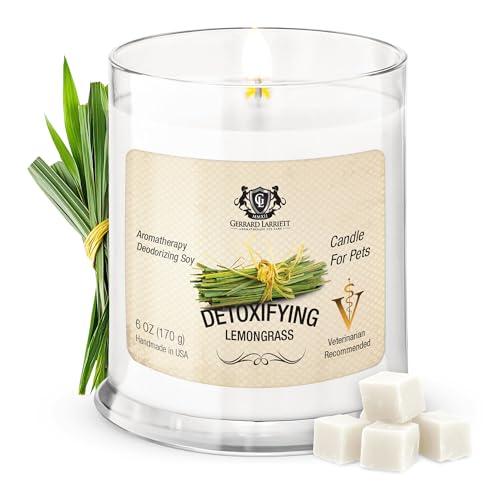 Gerrard Larriett - Deodorizing Soy Candles for Pets, Scented Candles for Removing Pet/Household Odors, Lasts up to 40 Hours, White Candles for Home Scented with Detoxifying Lemongrass Fragrance, 10 oz