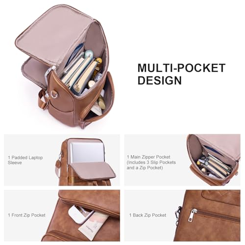 Leather Laptop Backpack for Women, 15.6" Work Travel College Bag, Teacher Nurse Convertible Backpack Purse Brown4